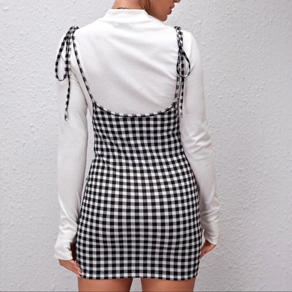 NWT - Gingham self-Tie Cami Overall Dress - Picture 2 of 3
